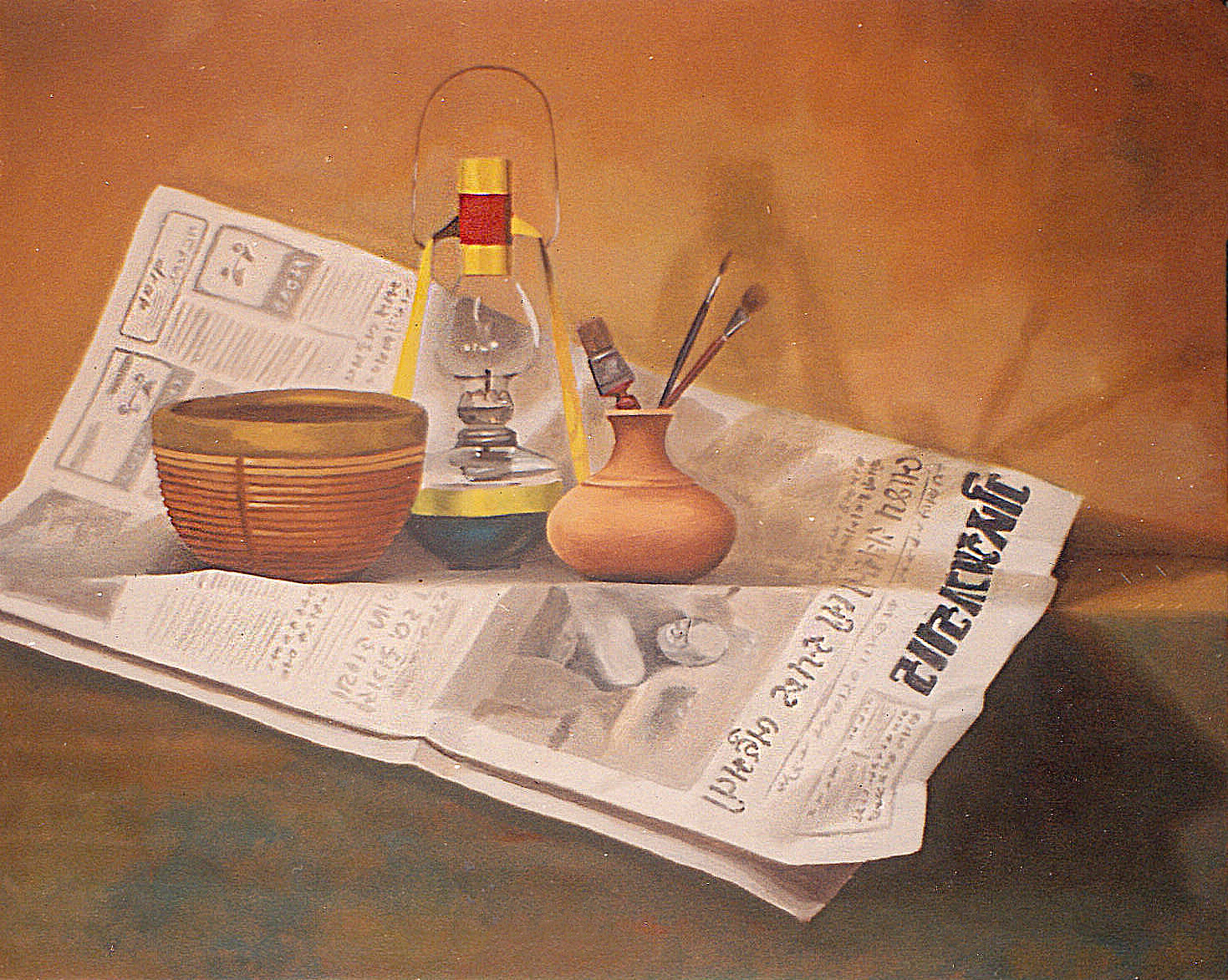 Old Lamp on Newspaper
