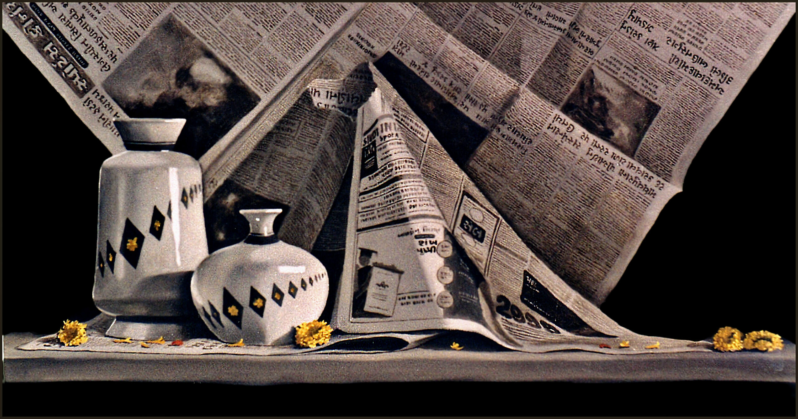Stilllife with Marigold and Newspaper