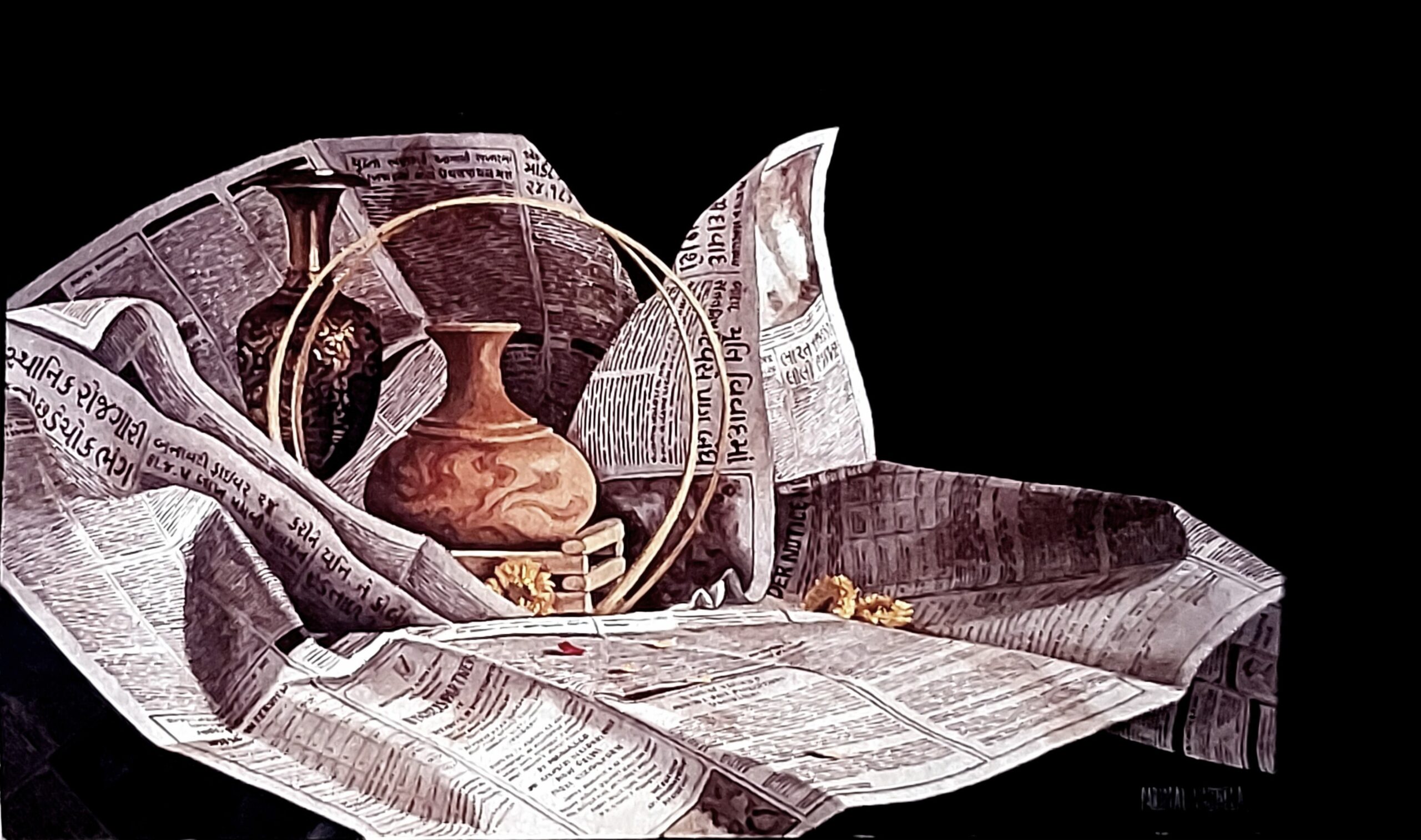Stilllife with Marigold and Newspaper-2